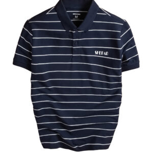 Elegant and Sophisticated Striped Knit Polo Shirt with Chest Logo – SHEBAD POEW09534