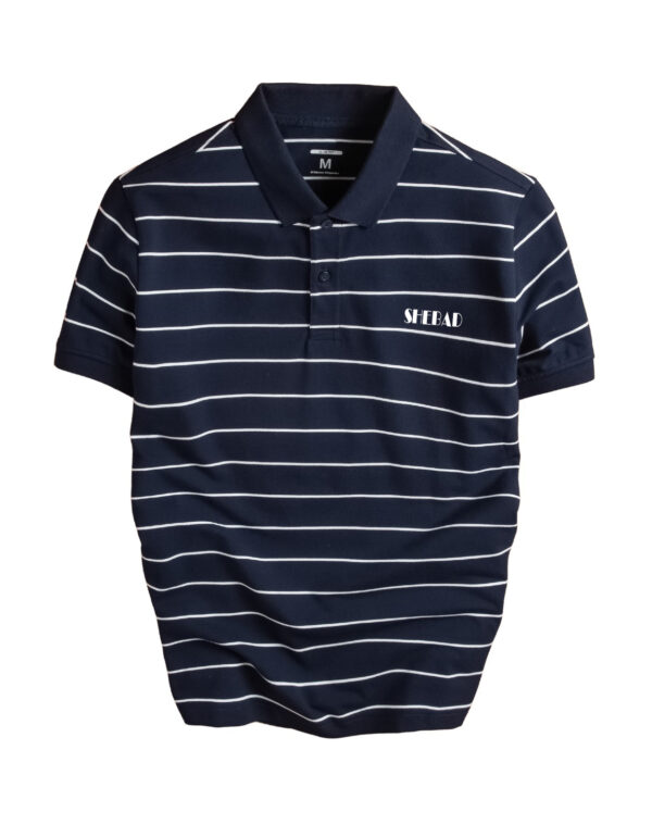 Elegant and Sophisticated Striped Knit Polo Shirt with Chest Logo – SHEBAD POEW09534