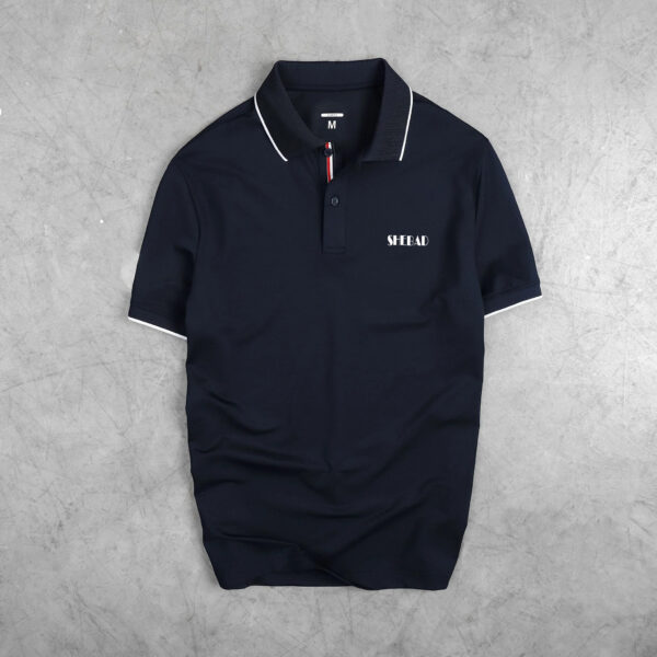 Elegant and Sophisticated Plain Polo Shirt with Striped Trim and Chest Logo – SHEBAD SH009435 - Image 2