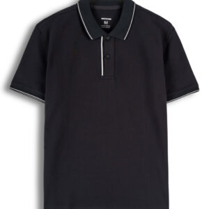 Elegant and Sophisticated Plain Polo Shirt with Striped Trim and Chest SHEBAD - POE0032