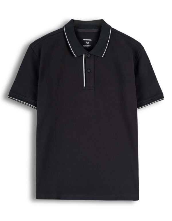 Elegant and Sophisticated Plain Polo Shirt with Striped Trim and Chest SHEBAD - POE0032