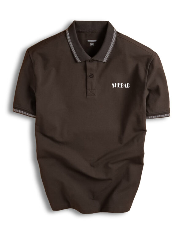 Plain Polo Shirt with Striped Trim and Chest Logo by SHEBAD – Elegant and Sophisticated - JDAGH003