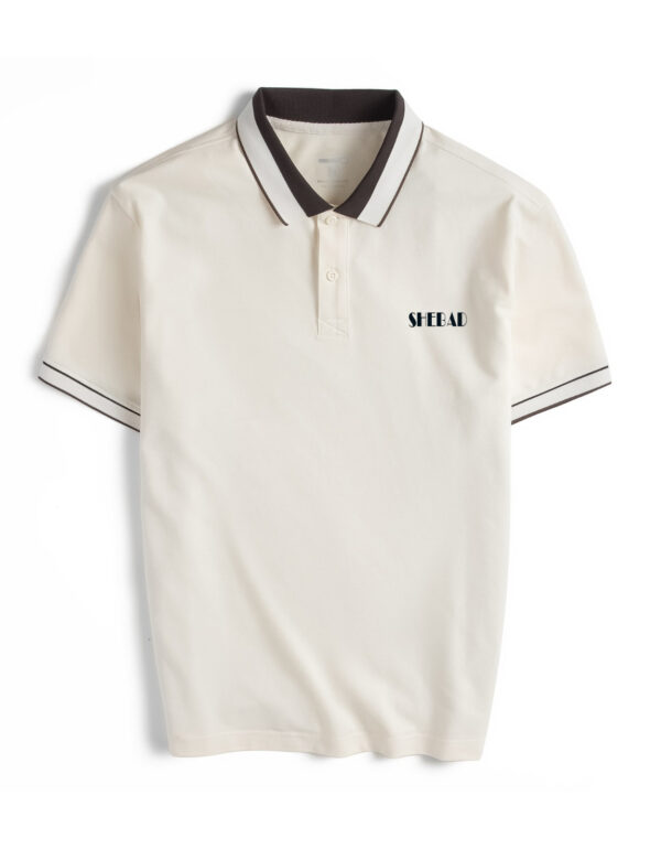 Plain White Polo Shirt with Striped Trim and SHEBAD Printed Logo – SL943824 - 38.98