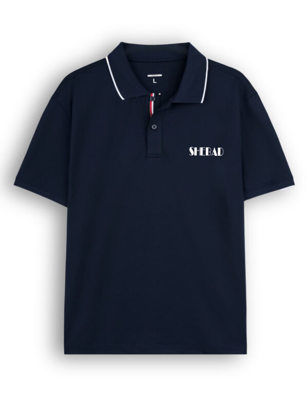 Elegant and Sophisticated Plain Polo Shirt with Striped Trim and Chest Logo – SHEBAD SH009435